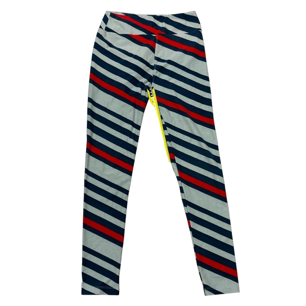 LuLaRoe Women’s Blue & Red Striped Leggings One Size